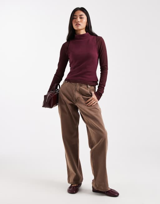 ASOS DESIGN - Blommelilla superblød top med ståkrave og lange ærmer i dobbeltlag, 2 af 4