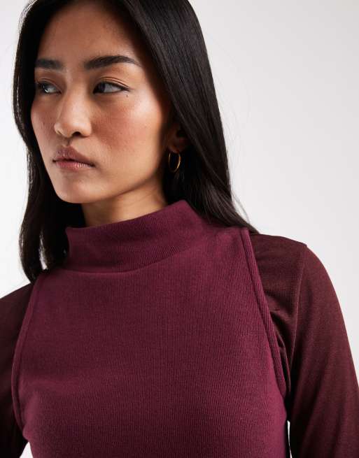 ASOS DESIGN - Blommelilla superblød top med ståkrave og lange ærmer i dobbeltlag, 3 af 4