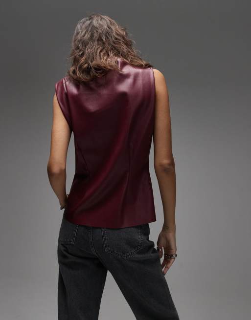 ASOS DESIGN - Blommelilla T-shirt med indsyet talje i PU, 4 af 4