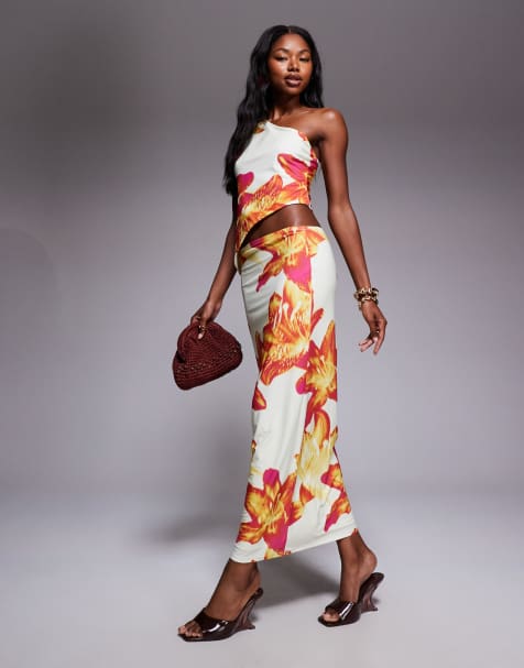 ASOS DESIGN – Blommig, åtsmitande maxikjol - view 1