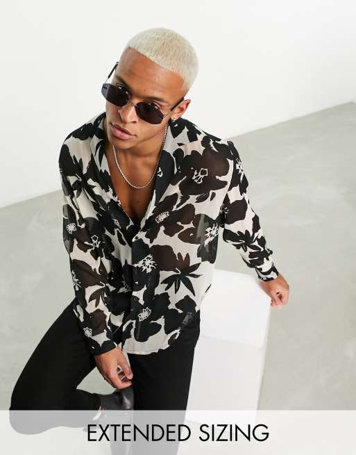 ASOS DESIGN – Blommig, avslappnad, skir skjorta med djup, platt krage av satin