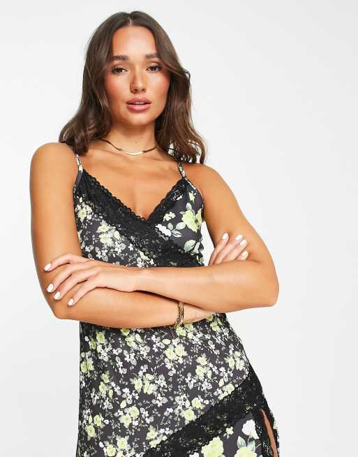 ASOS DESIGN – Blommig, blandmönstrad maxiklänning med smala axelband och spetskant, 3 av 4