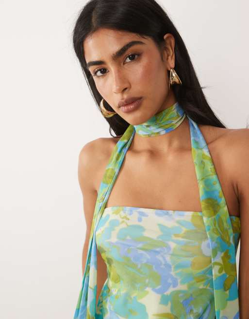ASOS DESIGN – Blommig, bubblig scarf-topp i mesh med knut, 3 av 4
