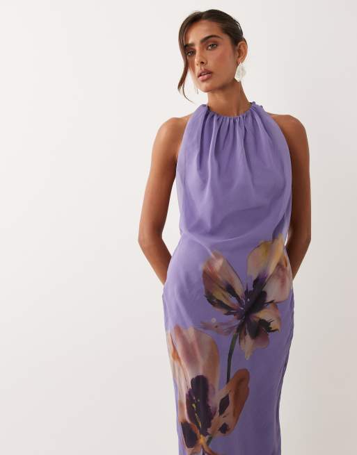 ASOS DESIGN – Blommig, draperad maxiklänning med halterneck och knut baktill, 3 av 4