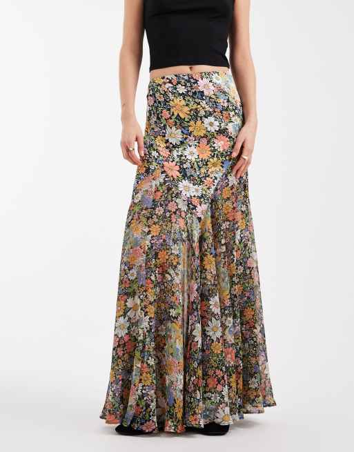 ASOS DESIGN – Blommig kjol i satin- och chiffongmix med fishtail design, 2 av 5