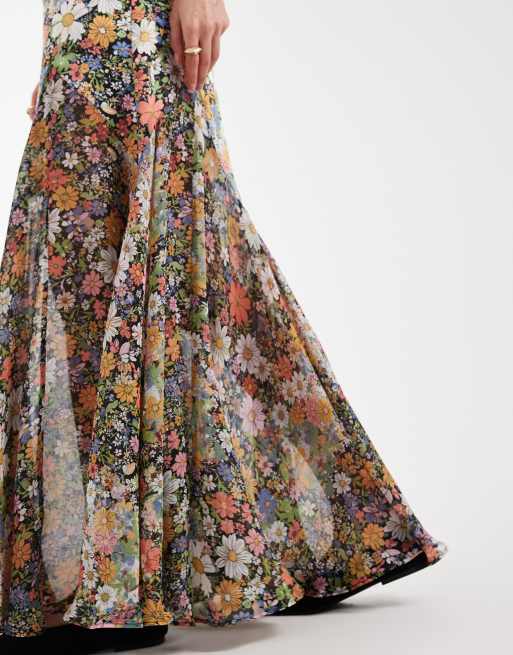 ASOS DESIGN – Blommig kjol i satin- och chiffongmix med fishtail design, 3 av 5