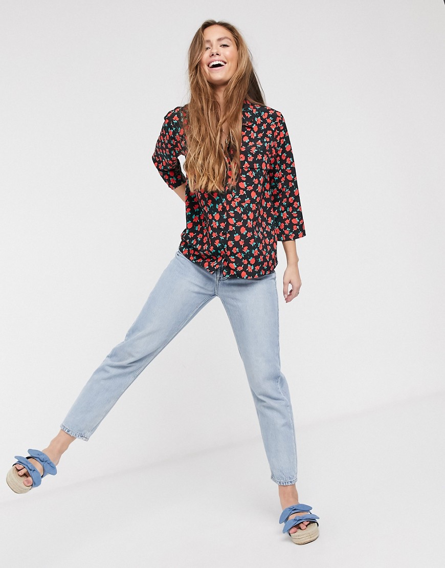 ASOS DESIGN – Blommig långärmad skjorta med avslappnad passform-Flerfärgad