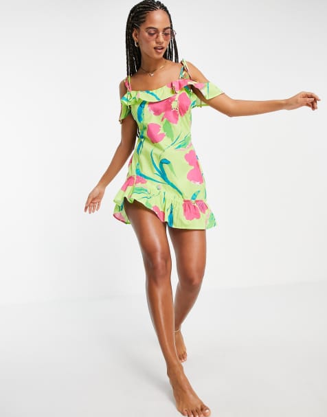 ASOS DESIGN – Blommig linneklänning för stranden med volang - view 1