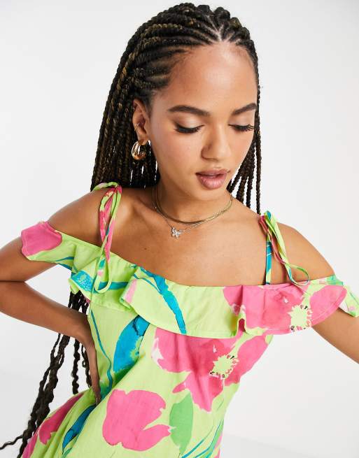 ASOS DESIGN – Blommig linneklänning för stranden med volang , 3 av 4