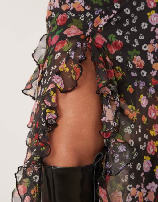 ASOS DESIGN – Blommig maxikjol i chiffong med volang, 2 av 5