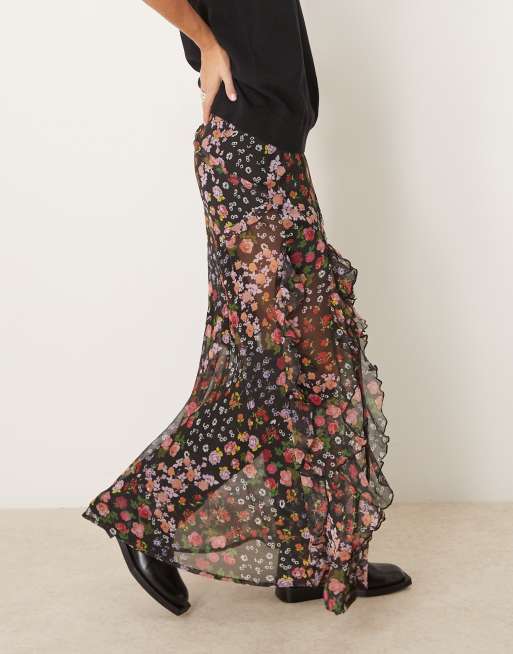 ASOS DESIGN – Blommig maxikjol i chiffong med volang, 5 av 5