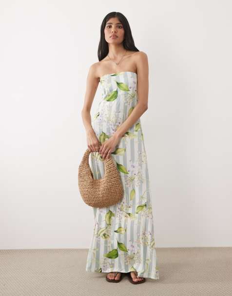 ASOS DESIGN – Blommig maxiklänning med bandeau-ringning - view 1