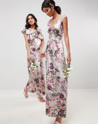 ASOS DESIGN – Blommig Maxiklänning med spets-Flerfärgad