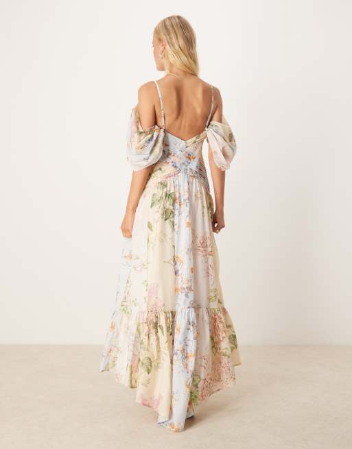 ASOS DESIGN – Blommig maxiklänning med veckat liv och vid kjol, 3 av 4
