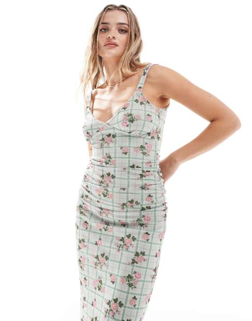 ASOS DESIGN – Blommig midi-teaklänning i powermesh med smala axelband och bystsömmar, 2 av 4