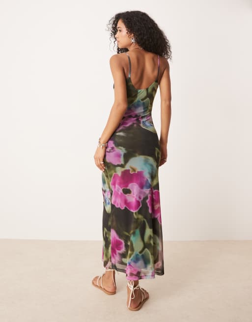 ASOS DESIGN – Blommig midiklänning i mesh med draperad ringning, 2 av 4