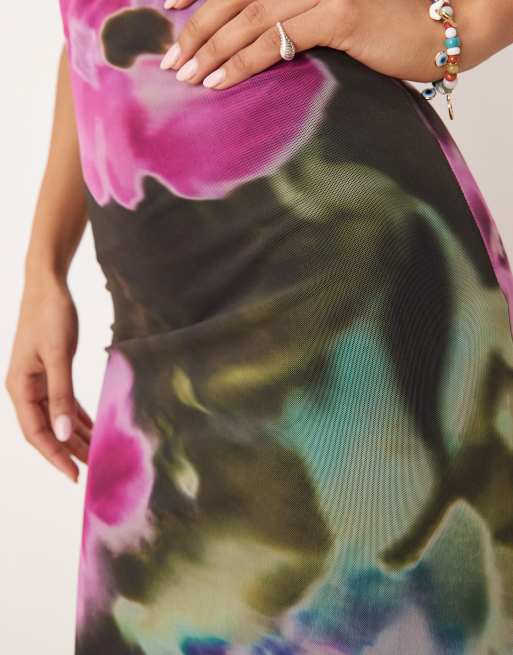 ASOS DESIGN – Blommig midiklänning i mesh med draperad ringning, 3 av 4