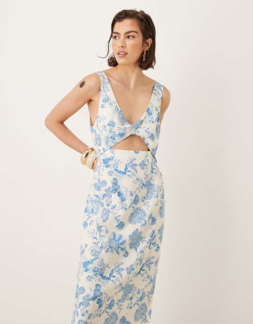 ASOS DESIGN – Blommig midiklänning med snurrad bystdetalj och utskurna detaljer, 4 av 4