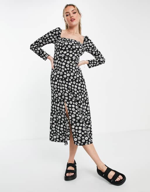 ASOS DESIGN – Blommig skaterklänning i midilängd med fyrkantig halsringning, 2 av 4