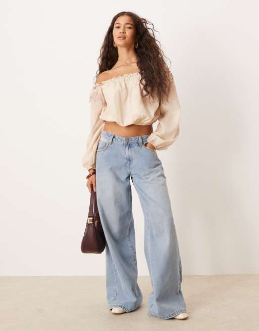 ASOS DESIGN – Blommig topp i bohostil med bardotringning, del av set, 2 av 4