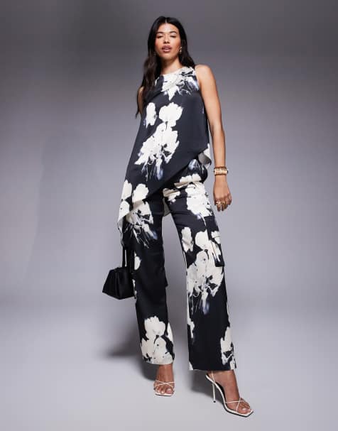 ASOS DESIGN – Blommiga, figursydda cargobyxor med raka ben, del av set - view 1