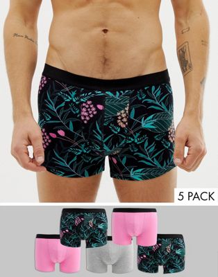 ASOS DESIGN – Blommiga trunks i 5-pack spara-Flerfärgad