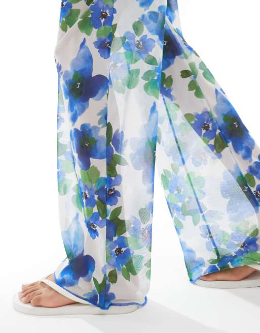 ASOS DESIGN – Blommiga vida byxor i mesh, del av set, 3 av 5