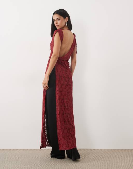 ASOS DESIGN blondetop med asymmetrisk slids og lang længde i rød, 4 af 4