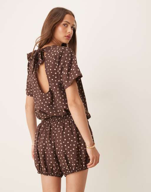 ASOS DESIGN bloomer shorts co-ord in brown polka dot print - BROWN, 4 of 4