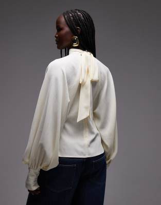 Blouse à col montant et manches chauve-souris - Jaune beurre 46