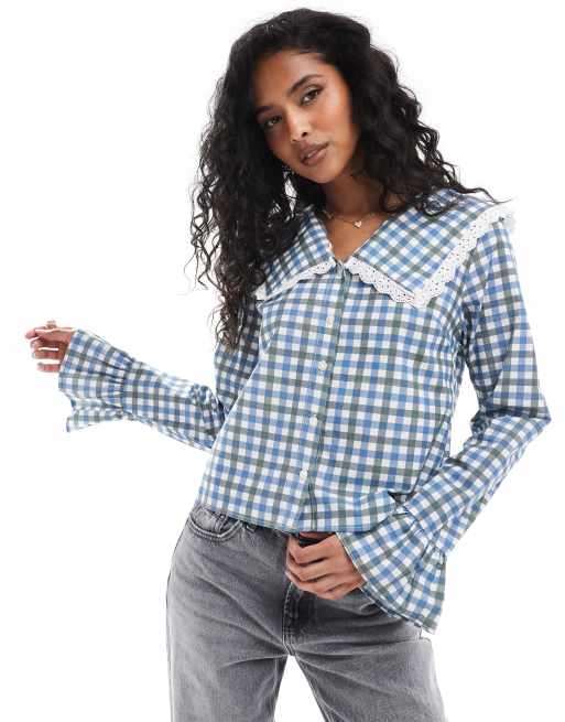 ASOS DESIGN - Blouse à col oversize en popeline à carreaux