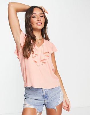 ASOS DESIGN frill neck blouse in pink - ASOS Price Checker