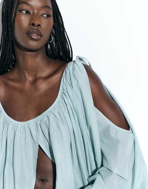 ASOS DESIGN blouse à découpes manches longues volume turquoise, 2 de 4