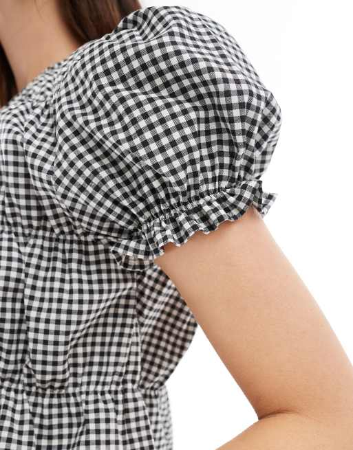 ASOS DESIGN - Blouse à détails froncés - Vichy noir, 3 de 4
