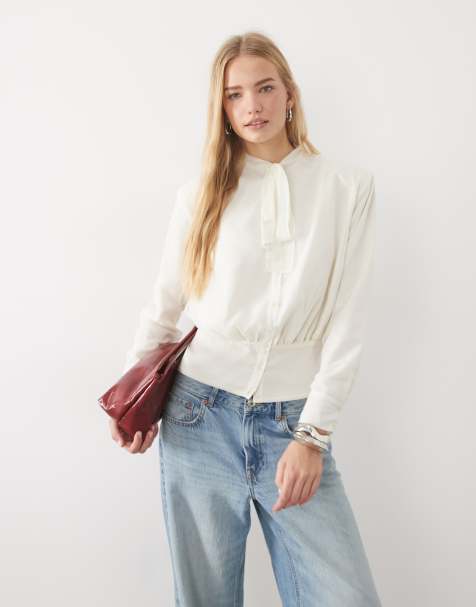 ASOS DESIGN blouse à fronces avec épaulettes en ivoire - view 1