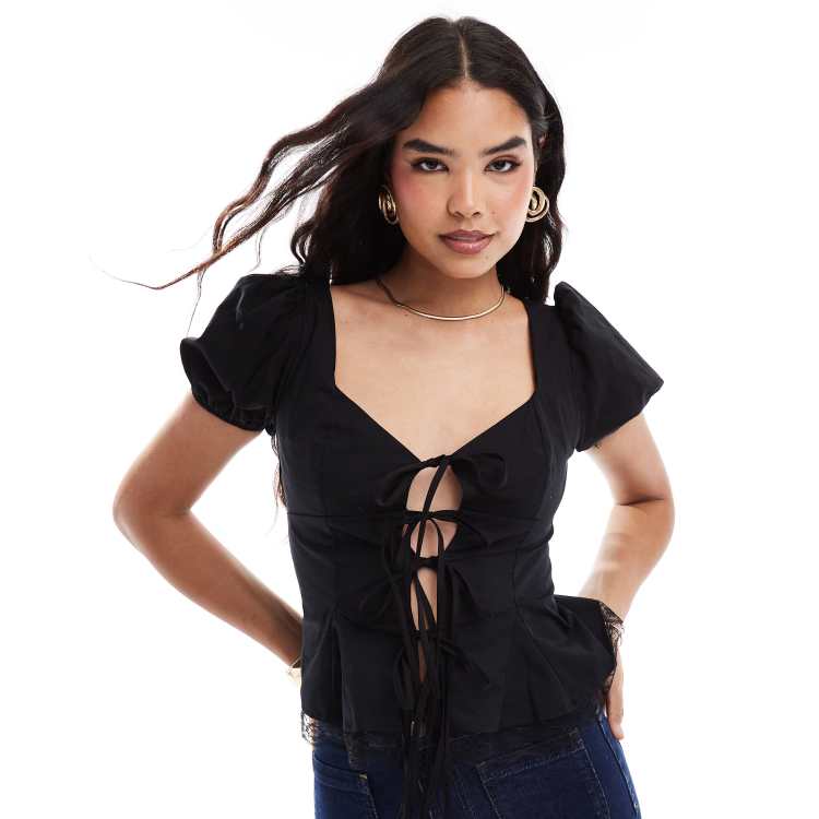 ASOS DESIGN Blouse à manches courtes bouffantes et liens
