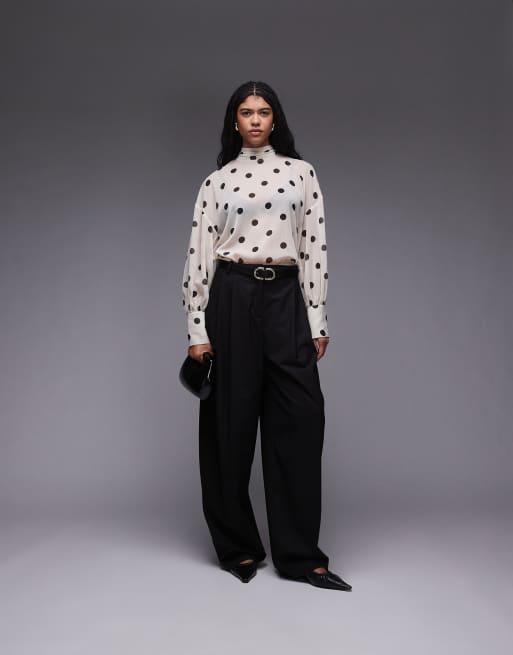 ASOS DESIGN - Blouse à pois en mousseline avec col cheminée et manches volumineuses, 3 de 4
