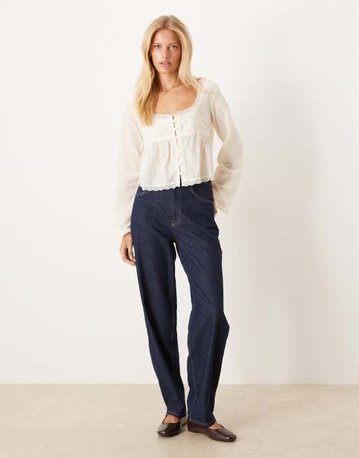 ASOS DESIGN - Blouse babydoll à finitions en dentelle - Écru, 3 de 4
