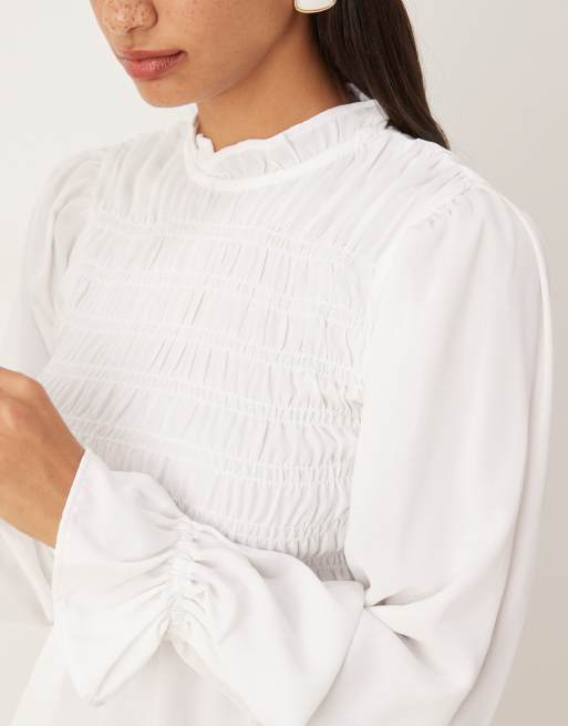 ASOS DESIGN - Blouse babydoll manches longues avec col montant - Blanc hivernal, 2 de 4