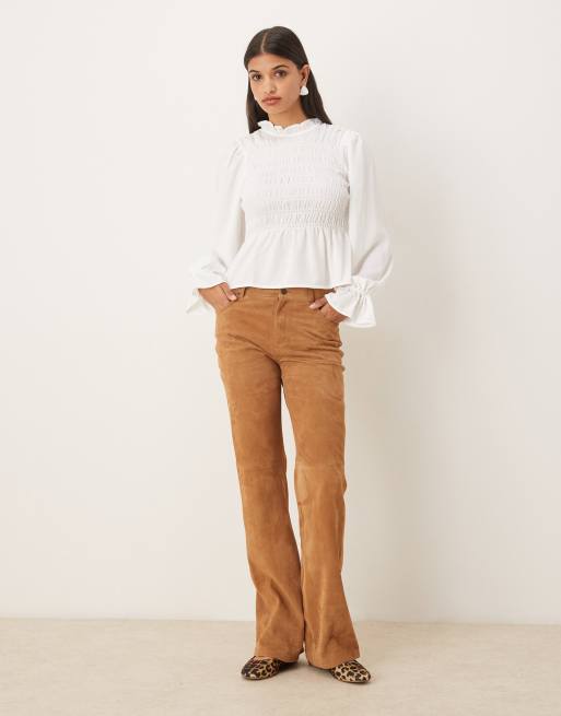 ASOS DESIGN - Blouse babydoll manches longues avec col montant - Blanc hivernal, 4 de 4
