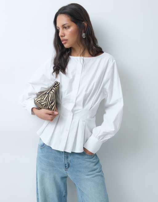 ASOS DESIGN blouse blanche à manches ballon, cintrée à la taille, 5 de 5