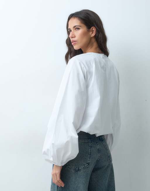 ASOS DESIGN blouse blanche à manches longues à basque bouffante, 4 de 5