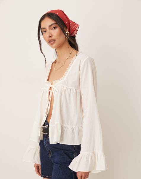 ASOS DESIGN - Blouse bohème en coton avec bordures en dentelle - Écru - view 1