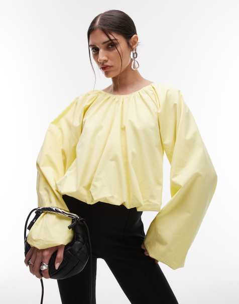 ASOS DESIGN - Blouse bouffante à ourlet boule - Jaune citron - view 1