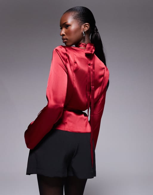 ASOS DESIGN - Blouse cache-cœur en satin avec détail foulard, 2 de 4