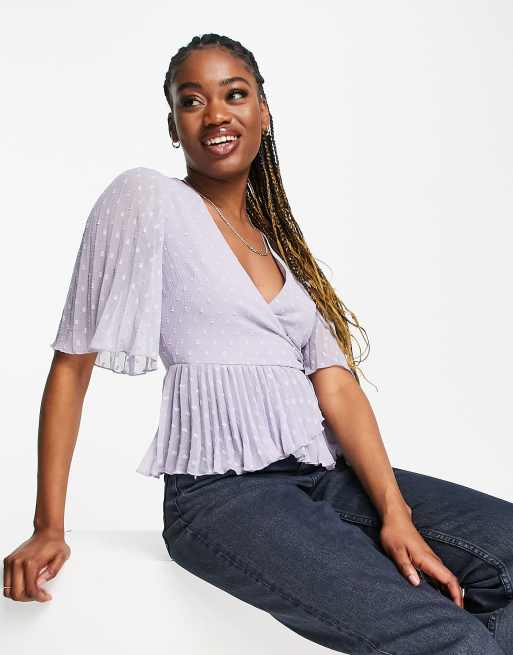 ASOS DESIGN - Blouse cache-cœur en tissu façonné à manches courtes