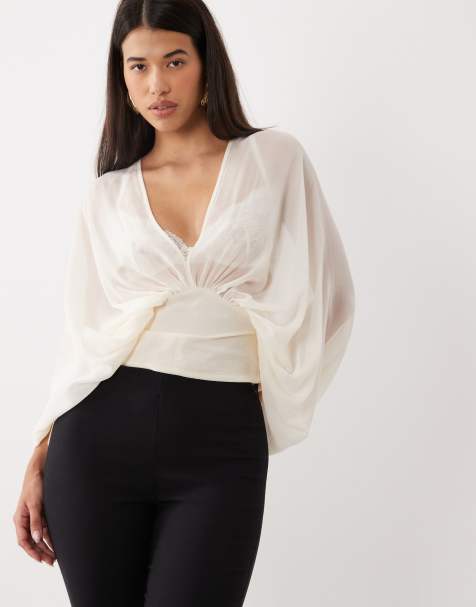 ASOS DESIGN blouse chauve-souris en mousseline écru - view 1