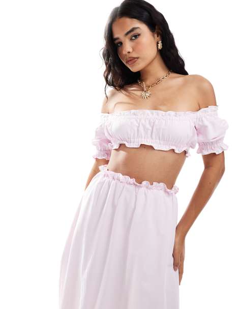 ASOS DESIGN - Blouse courte d'ensemble en popeline style champêtre - Rose - view 1