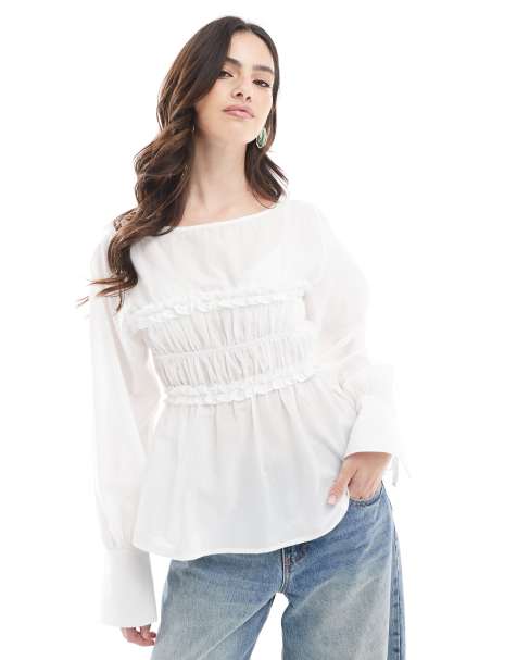 ASOS DESIGN - Blouse en coton avec empiècement froncé au buste - Ivoire - view 1