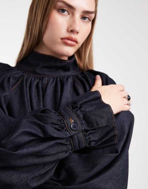 ASOS DESIGN - Blouse en denim à manches rétro blousantes - Indigo, 3 de 4